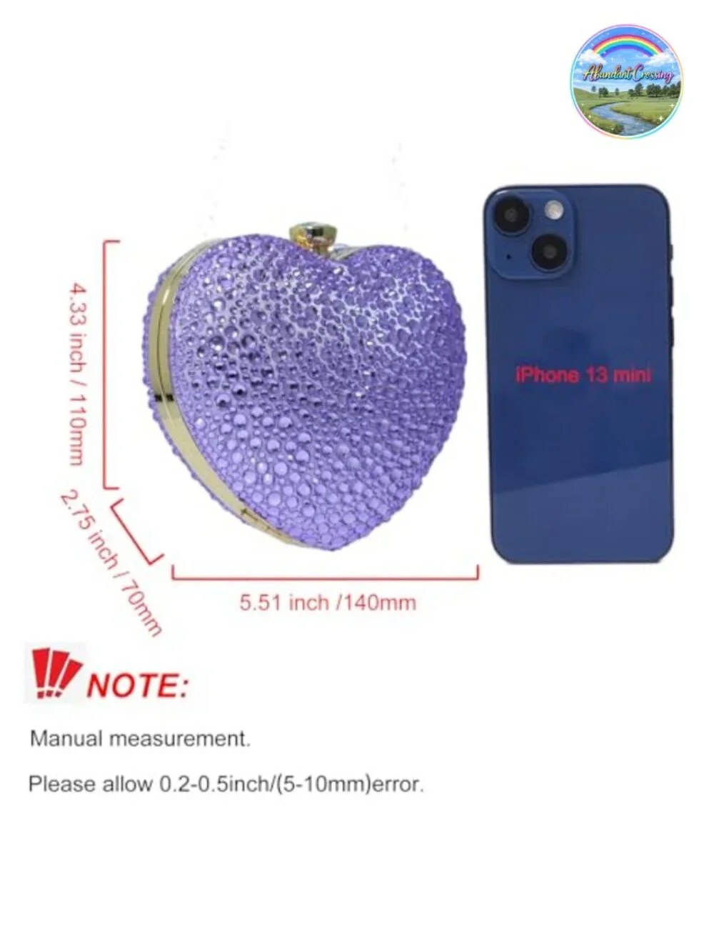 Rhinestone Heart Shape Clutch Purse Detachable Chain Evening Bag